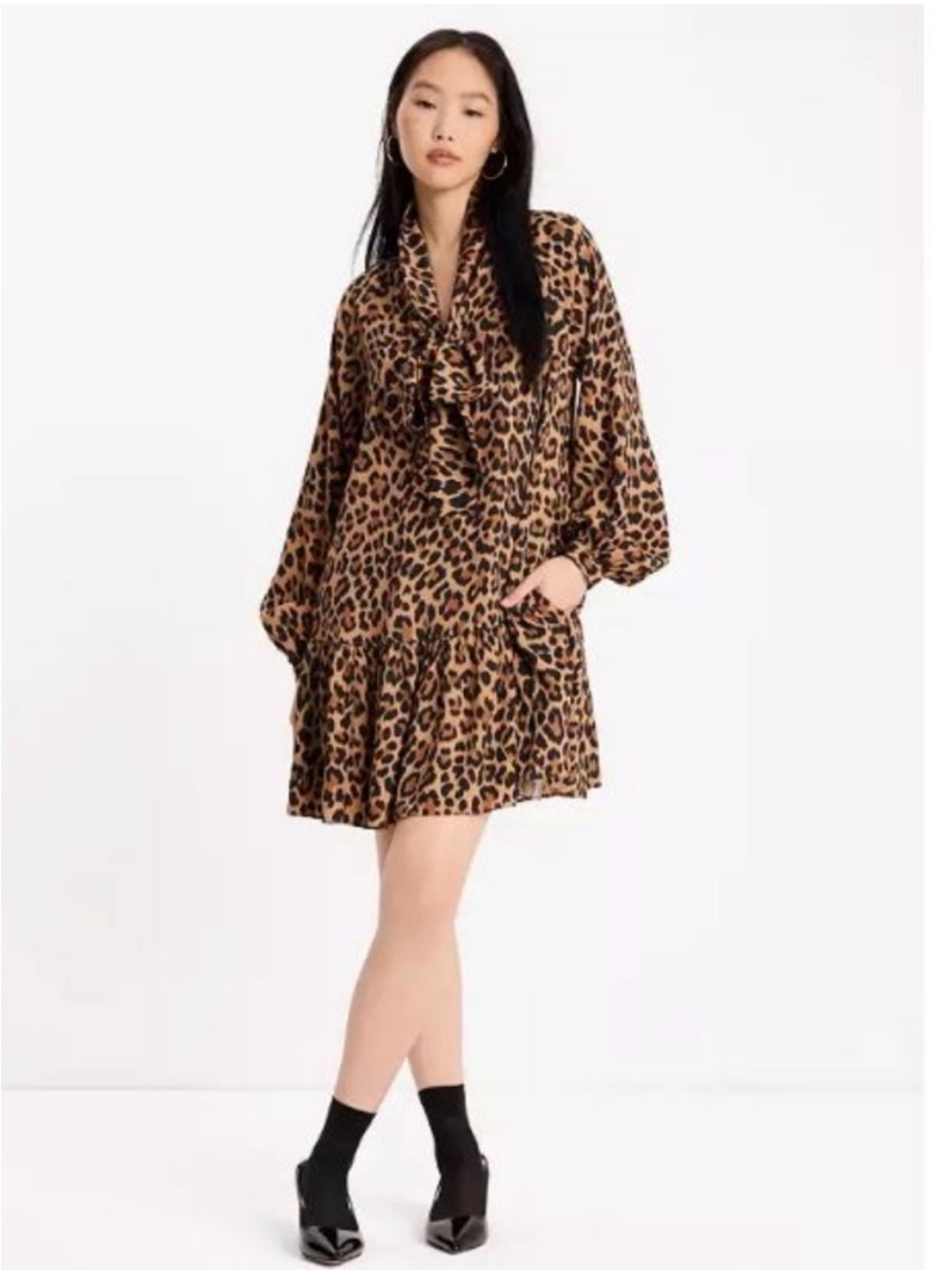 kate spade Leopard-Print Ruffle Mini Dress - Brown. Worn once!